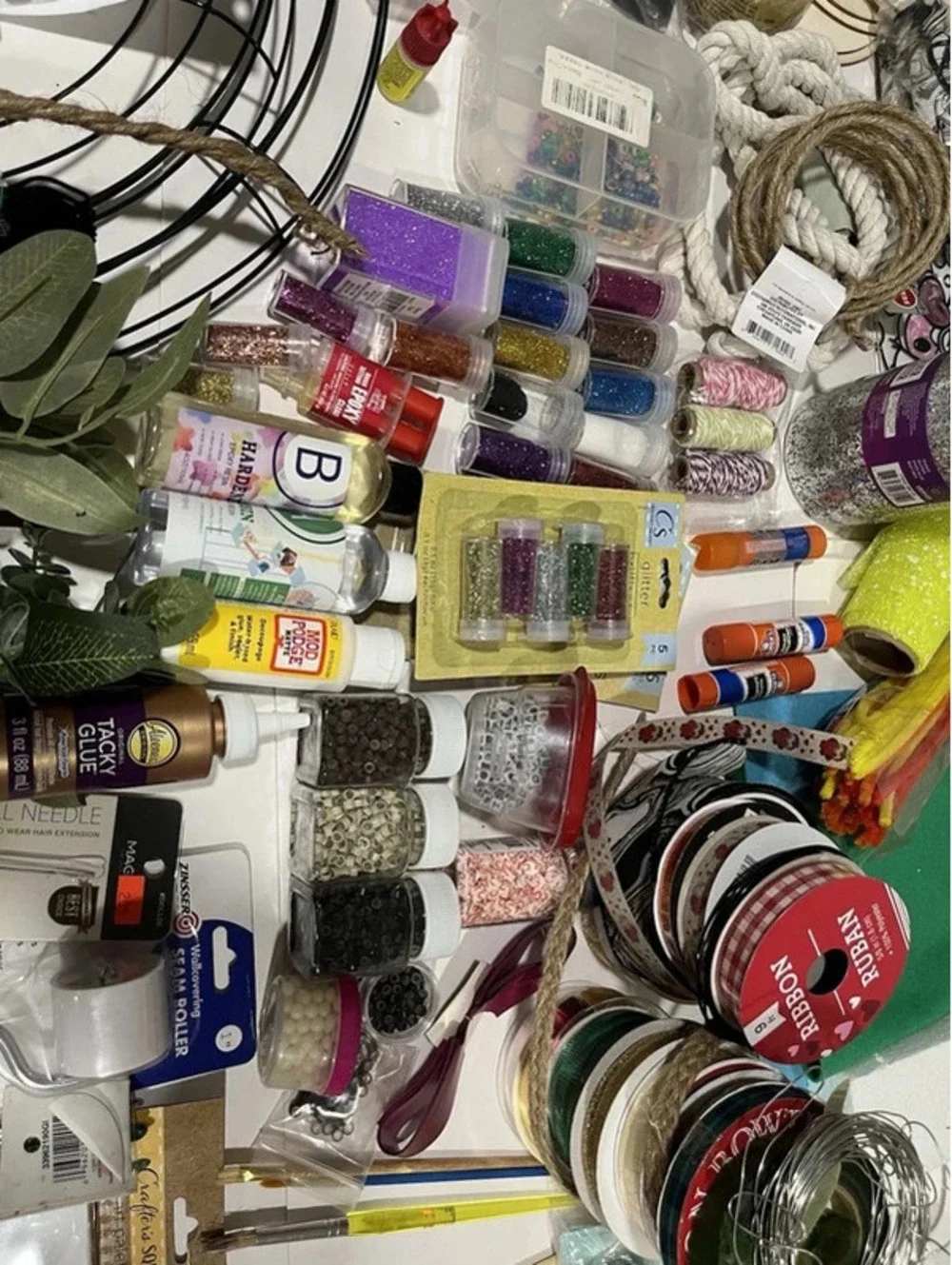 Huge Bulk Lot Craft Supplies Glitter Wires Glue Resin Wreath Ribbons Ropes Felt